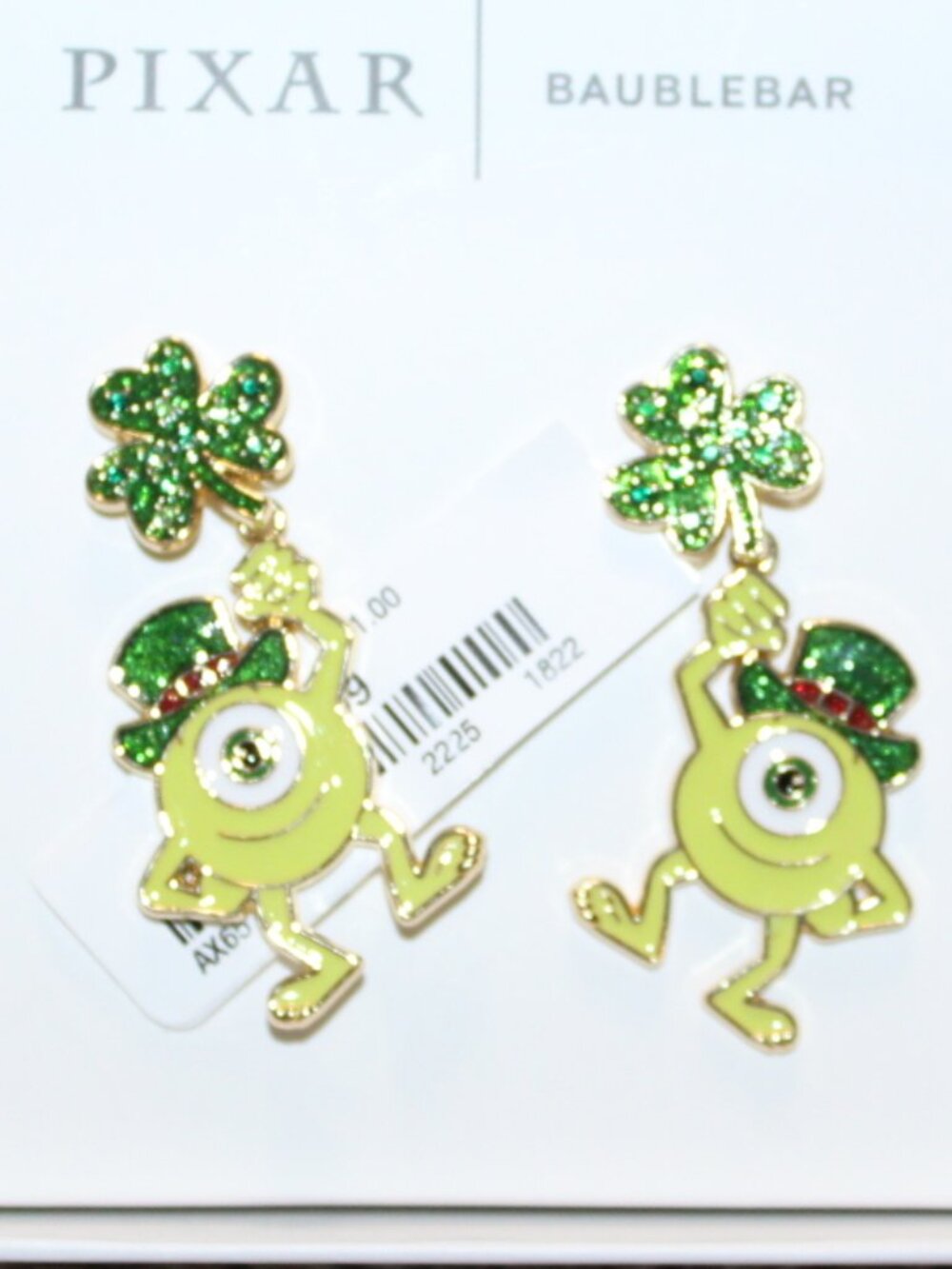 NWT BaubleBar Mike Wazowski St Patrick's day earrings - Picture 3 of 5